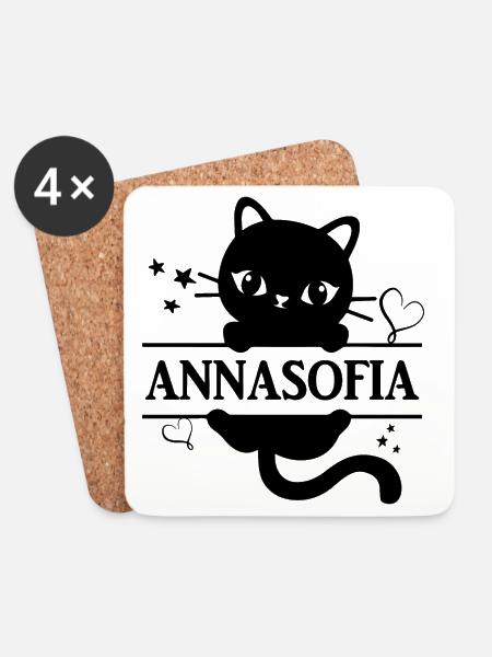 T-Shirt Annasofia T-Shirt Katze Geschenkidee Katze - Untersetzer (4er-Set) - Weiß