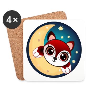 Renard intelligent dans la lune - DORMIR - Dessous de verre (lot de 4) - blanc - Devant