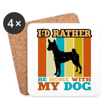 Basenji Dog Lover Silhouette Vintage Sunset - Coasters (set of 4) - white - Front