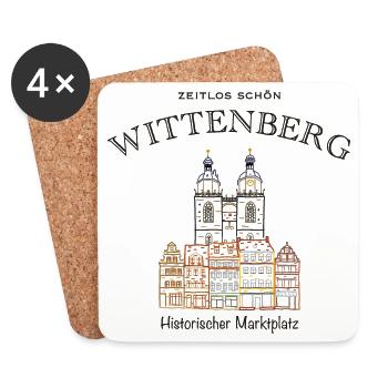 Wittenberg, kultiger Marktplatz, Weltkulturerbe - Untersetzer (4er-Set) - Weiß - Vorne