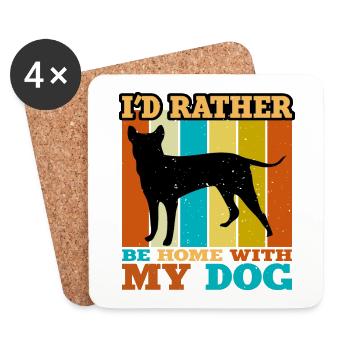Blauer Paul Terrier Hund Liebe Silhouette Retro Sonnenuntergang - Untersetzer (4er-Set) - Weiß - Vorne