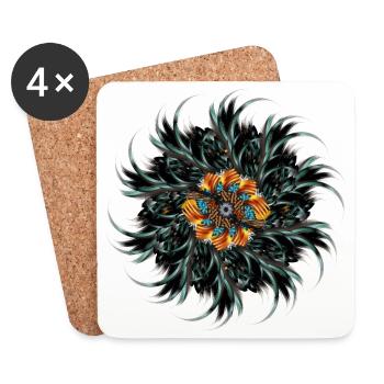 Ornement de mandala fait de plumes de coq dessinées - Dessous de verre (lot de 4) - blanc - Devant