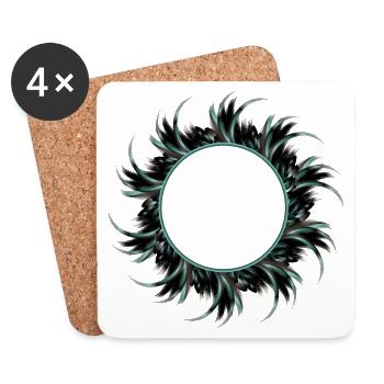 Cadre rond en plumes dessinées - Dessous de verre (lot de 4) - blanc - Devant