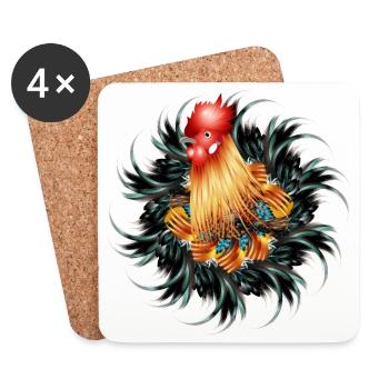 magnificent rooster in feather frame - Coasters (set of 4) - white - Front