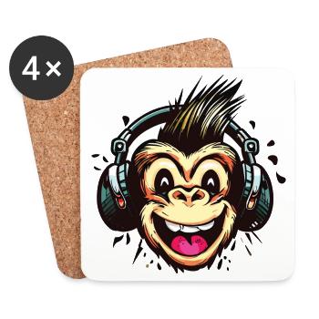 Drôle de singe avec des écouteurs - Dessous de verre (lot de 4) - blanc - Devant