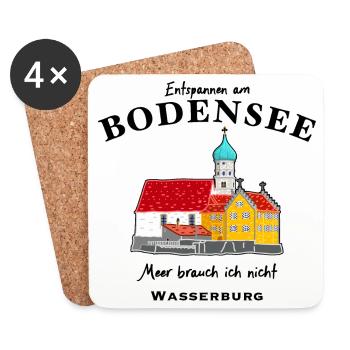 Wasserburg am Bodensee, Entspannen in Bayern - Untersetzer (4er-Set) - Weiß - Vorne
