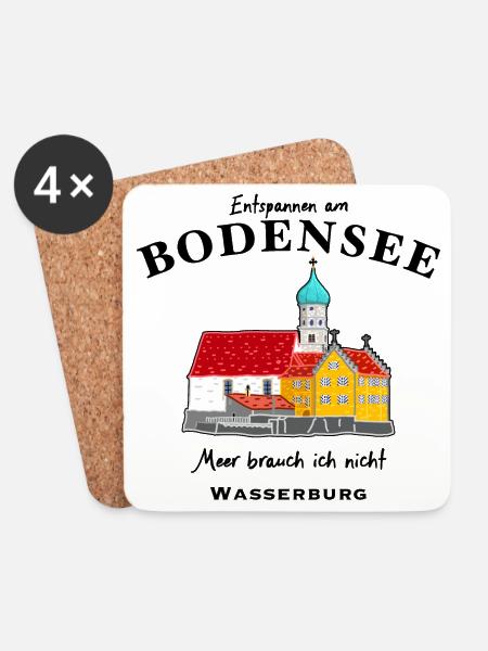 Wasserburg am Bodensee, Entspannen in Bayern - Untersetzer (4er-Set) - Weiß