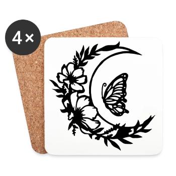 Moon flowers (black) - Coasters (set of 4) - white - Front