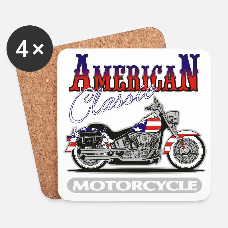 Classic American Motorcycle - Coasters (set of 4) - white