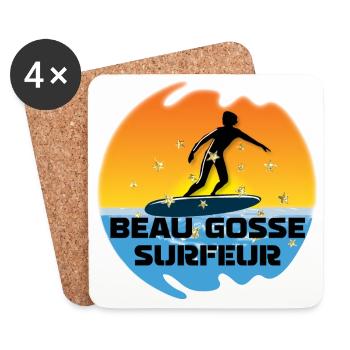 beau gosse surfeur soleil dégradé océan - Dessous de verre (lot de 4) - blanc - Devant