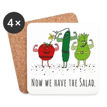 Denglish: Now we have the salad - veggi, vegetables - Coasters (set of 4) - white - Front