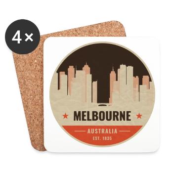 Melbourne Skyline Vintage Abzeichen - Untersetzer (4er-Set) - Weiß - Vorne