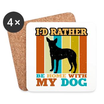 New Zealand Heading Dog Silhouette Retro Sunset - Coasters (set of 4) - white - Front