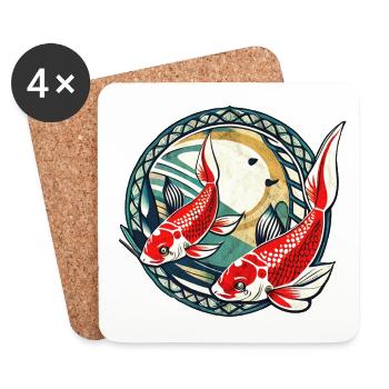Koi Fish Japan Shirt Vintage Illustration - Coasters (set of 4) - white - Front