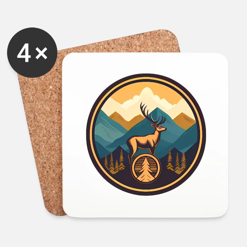 Berge mit Hirsch - Untersetzer (4er-Set) - Weiß