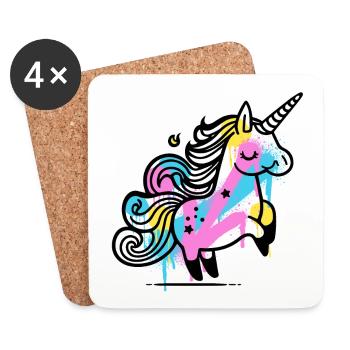 Illustration de licorne éclaboussure colorée - Dessous de verre (lot de 4) - blanc - Devant