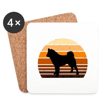 American Akita Dog Lover Silhouette Vintage Sunset - Dessous de verre (lot de 4) - blanc - Devant