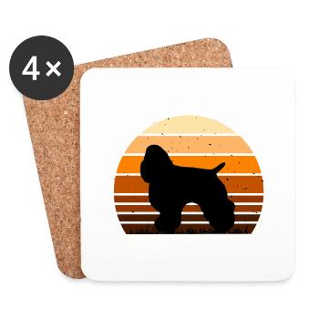 American Cocker Spaniel Dog Silhouette Retro Sun - Dessous de verre (lot de 4) - blanc - Devant