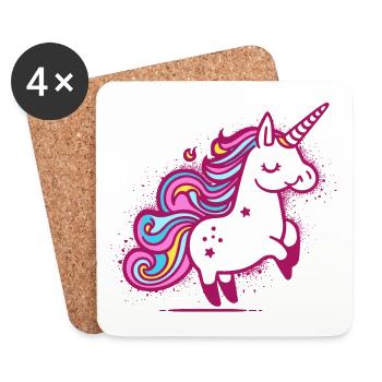 Illustration fantaisiste de licorne arc-en-ciel - Dessous de verre (lot de 4) - blanc - Devant