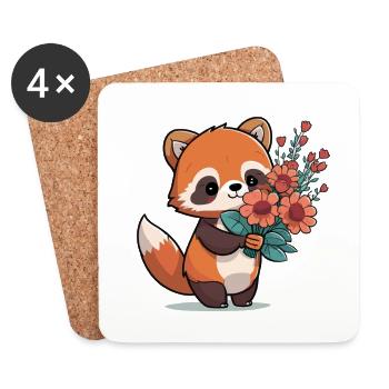 roter Panda mit Blumen - Untersetzer (4er-Set) - Weiß - Vorne
