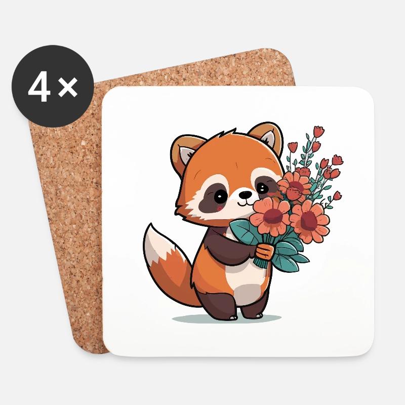 roter Panda mit Blumen - Untersetzer (4er-Set) - Weiß