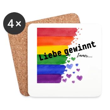 Liebe ist Liebe – Regenbogen Pride Design - Untersetzer (4er-Set) - Weiß - Vorne