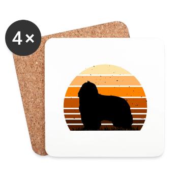 Collie barbu amoureux des chiens Silhouette Vintage Coucher de soleil - Dessous de verre (lot de 4) - blanc - Devant
