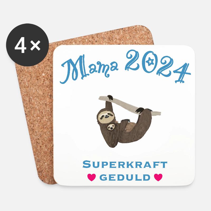 Mama 2024, Superkraft Geduld, Faultiermama - Untersetzer (4er-Set) - Weiß
