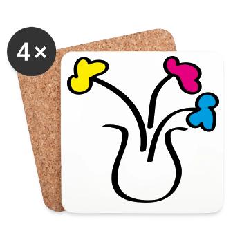 Dessin abstrait de fleurs dans un vase - Dessous de verre (lot de 4) - blanc - Devant