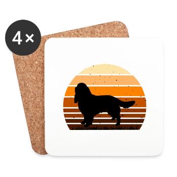 English Springer Spaniel Dog Silhouette Retro Sun - Untersetzer (4er-Set) - Weiß - Vorne