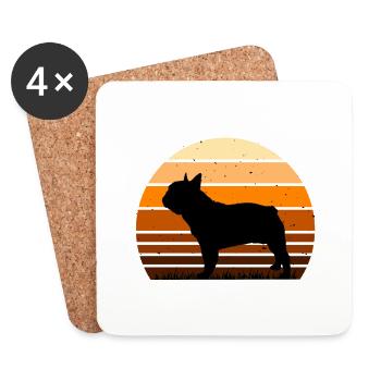 Französische Bulldogge Hund Liebhaber Silhouette Vintage Sonnenuntergang - Untersetzer (4er-Set) - Weiß - Vorne