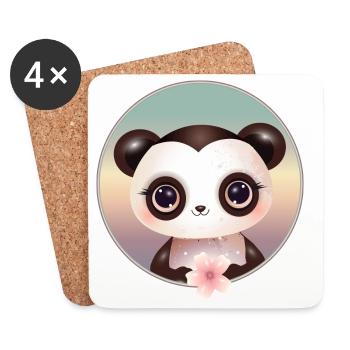 Mignon ours panda avec une fleur de cerisier - Dessous de verre (lot de 4) - blanc - Devant