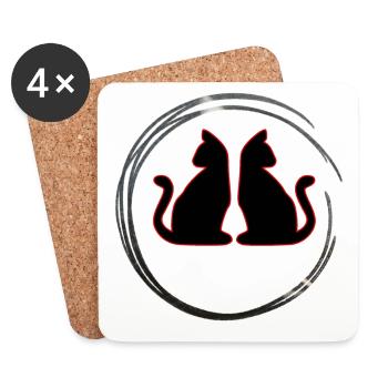 Red / Black Twin Cats - Coasters (set of 4) - white - Front