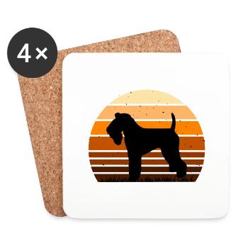 Kerry Blue Terrier Dog Silhouette Retro Sunset - Coasters (set of 4) - white - Front