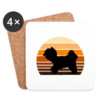Kyi Leo Hundeliebhaber Silhouette Vintage Sonnenuntergang - Untersetzer (4er-Set) - Weiß - Vorne