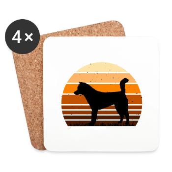 Kishu Ken Hundeliebhaber Silhouette Vintage Sonnenuntergang - Untersetzer (4er-Set) - Weiß - Vorne