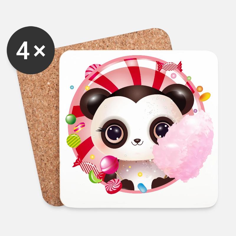niedlicher Panda Bär mit Zuckerwatte & Süßigkeiten - Untersetzer (4er-Set) - Weiß