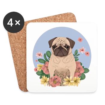 Mops - Untersetzer (4er-Set) - Weiß - Vorne