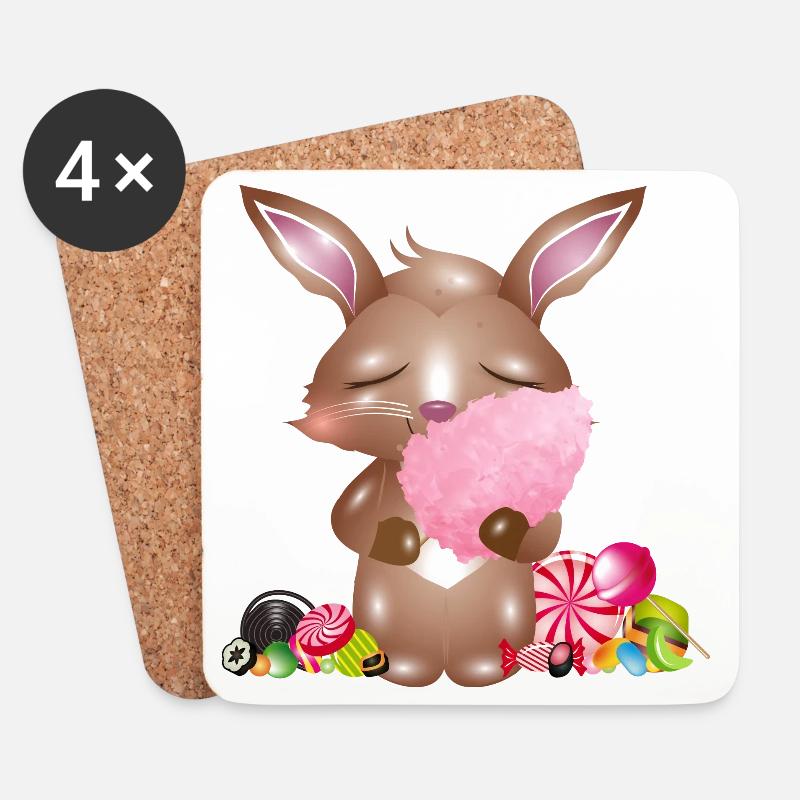 niedlicher Hase mit Zuckerwatte & Süßigkeiten - Untersetzer (4er-Set) - Weiß