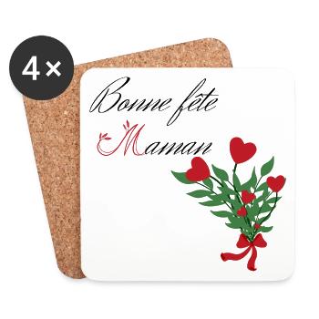 Bonne fête Maman. Fête des mères. Bouquet coeurs. - Dessous de verre (lot de 4) - blanc - Devant