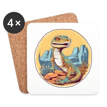 Dinosaures dans le panorama du désert - Dessous de verre (lot de 4) - blanc - Devant