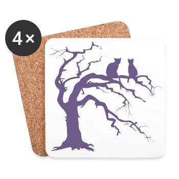 Toter baum mit 2 Katzen Silhouette - Untersetzer (4er-Set) - Weiß - Vorne