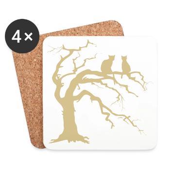 Arbre mort avec 2 silhouettes de chats - Dessous de verre (lot de 4) - blanc - Devant