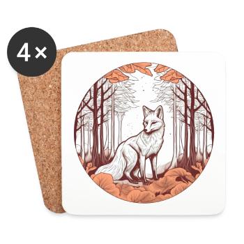 Renard en automne Illustration de forêt - Dessous de verre (lot de 4) - blanc - Devant