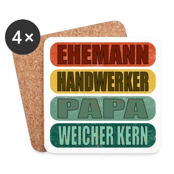 Geschenke zum Vatertag - PAPA - WEICHER KERN - Untersetzer (4er-Set) - Weiß - Vorne