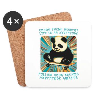 Panda's Adventure on Wheels - Coasters (set of 4) - white - Front