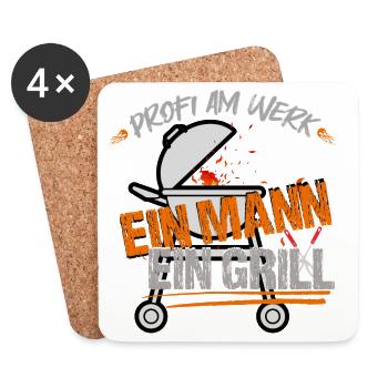 One man, one grill - Coasters (set of 4) - white - Front