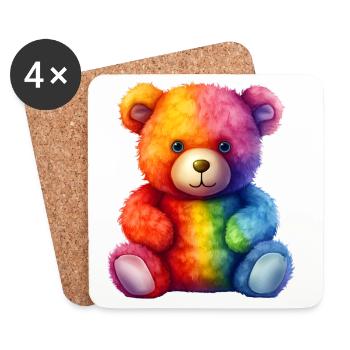Rainbow Plush Bear Hug - Coasters (set of 4) - white - Front