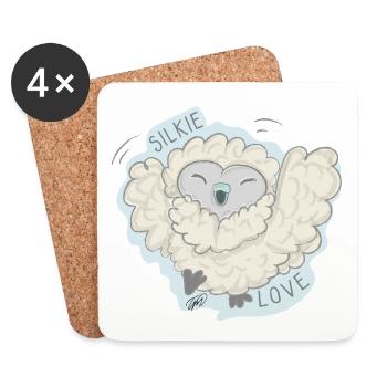 Poulet en soie Lioba, hourra - Dessous de verre (lot de 4) - blanc - Devant