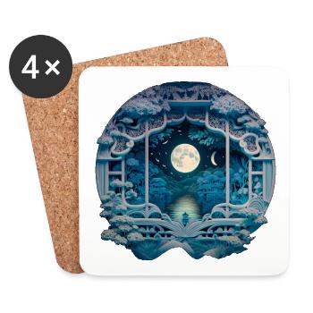 Nuit au clair de lune dans le pavillon du jardin bleu - Dessous de verre (lot de 4) - blanc - Devant